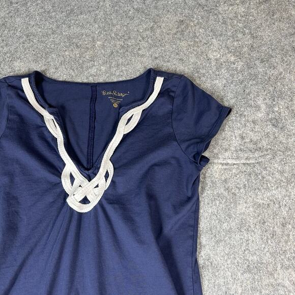 LILLY PULITZER Brewster Mini Dress Womens Medium Navy Blue White 11529 Vacation - Picture 2 of 7